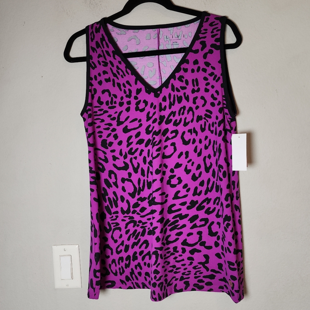 NWT Lane Bryant Livi Wicking Purple Leopard Tank Top Active Size 14/16 1X